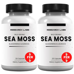 Research Labs 2Fer1Ad sea moss bottle front view, convenient daily antioxidant support.