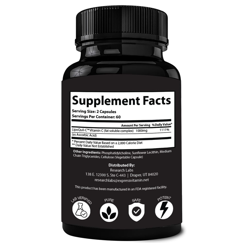 Packaging shot of Research Labs LipoQuil-C bottle.