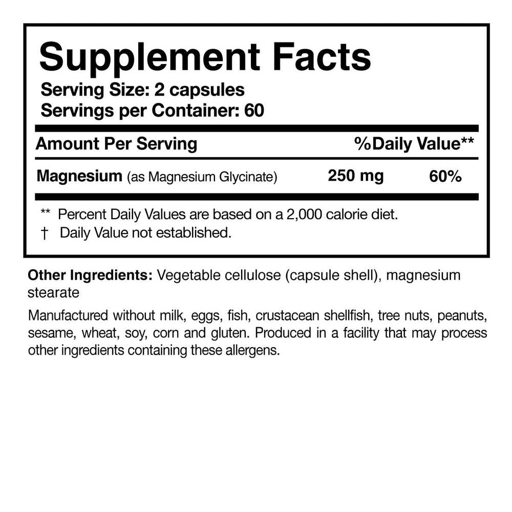 Vegan, allergen-free packaging for Researched Nutritionals magnesium glycinate capsules