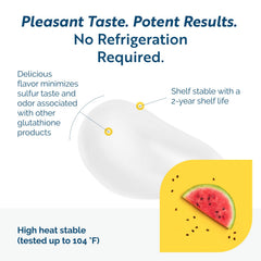 Researched Nutritionals Tri-Fortify glutathione liquid in glass reveals watermelon flavor.