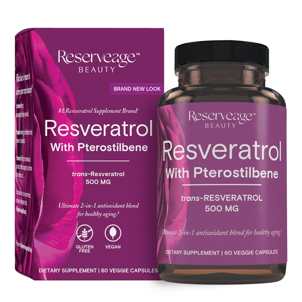 Reserveage Beauty bottle front view showcasing daily antioxidant capsules.