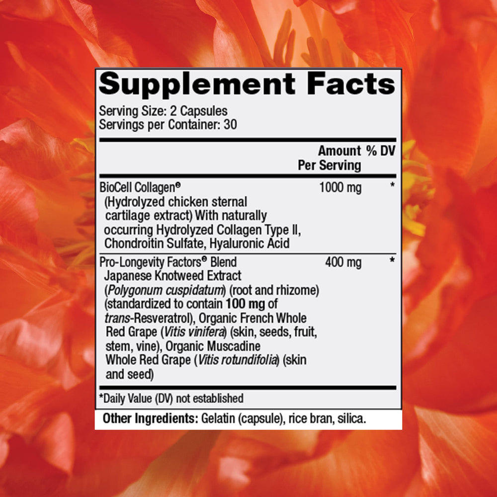 Reserveage Beauty Collagen Booster capsules shown for convenient daily use.