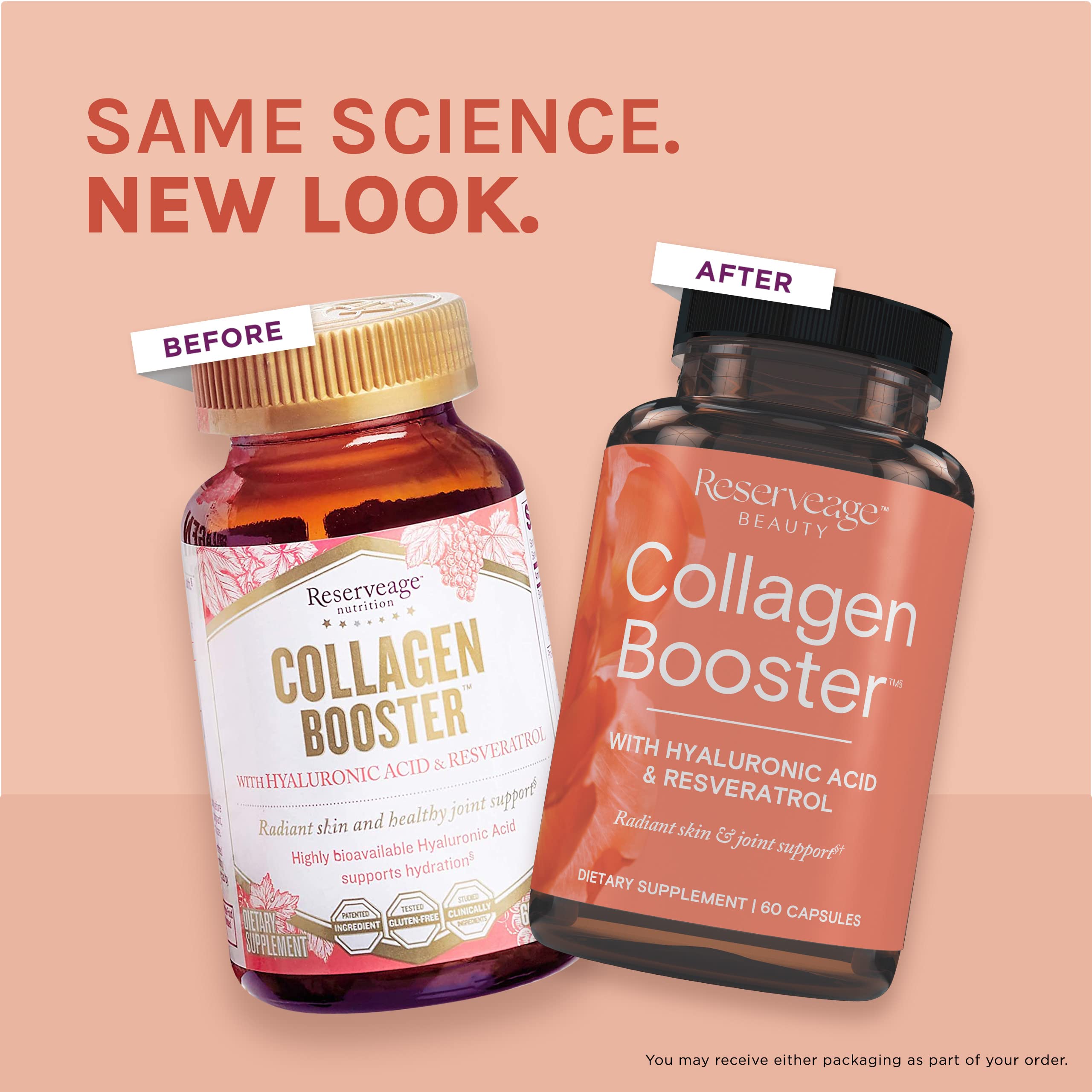 Reserveage Beauty Collagen Booster glass bottle presents premium wellness packaging.