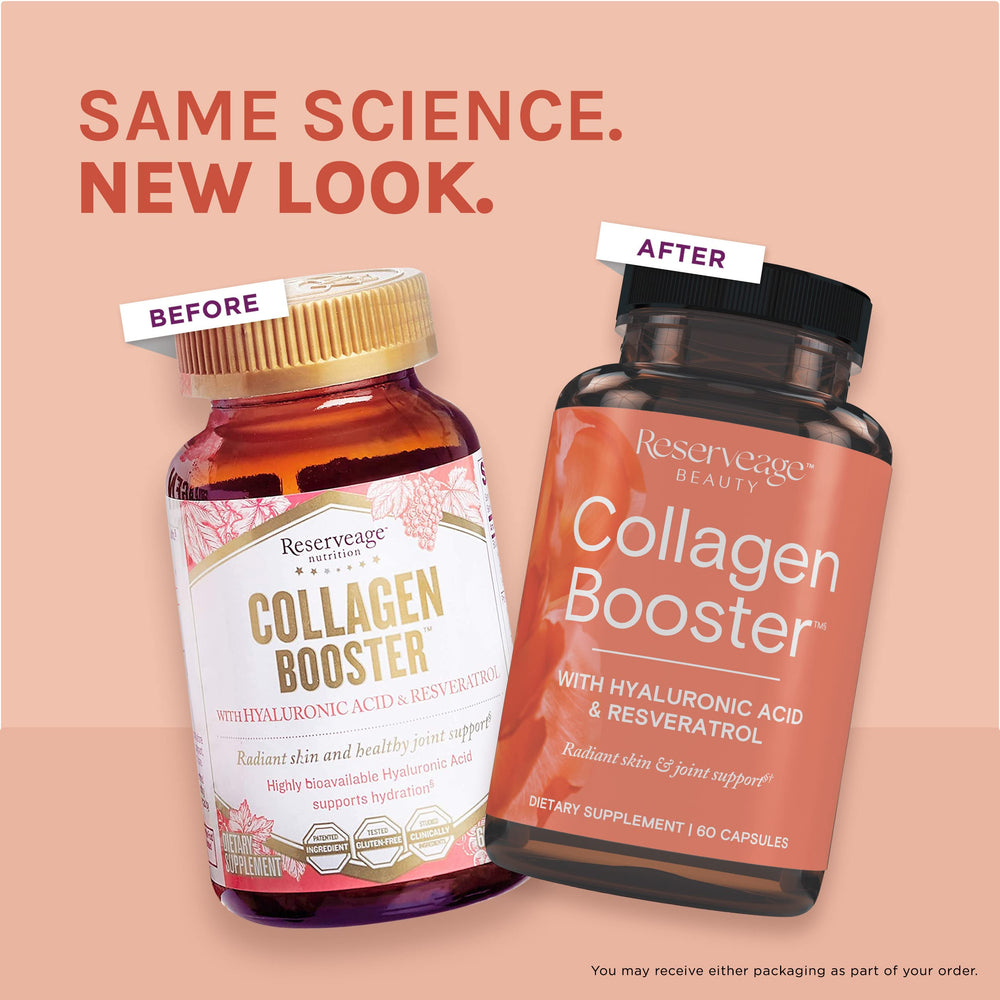 Reserveage Beauty Collagen Booster glass bottle presents premium wellness packaging.