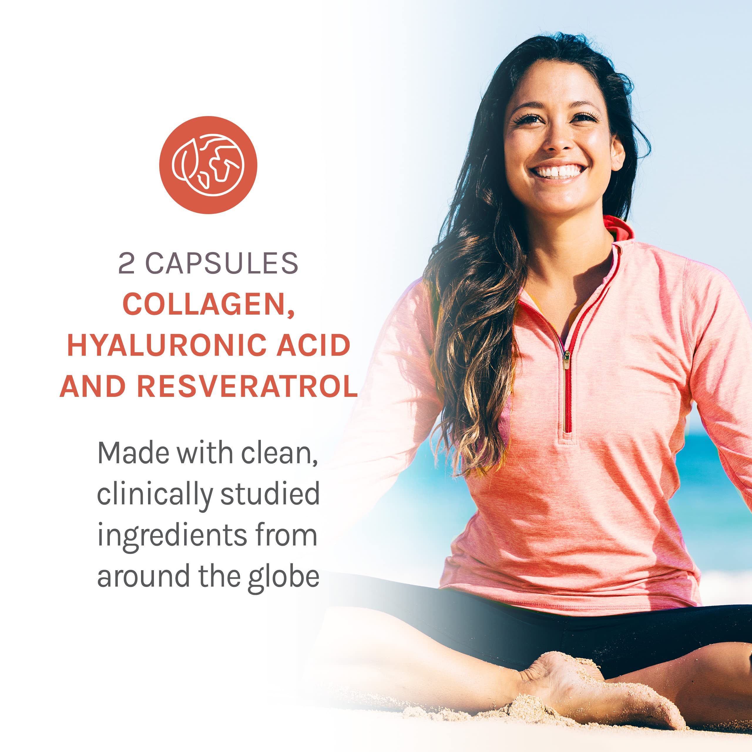 Reserveage Beauty Collagen Booster packaging emphasizing gluten-free, non-GMO formula.