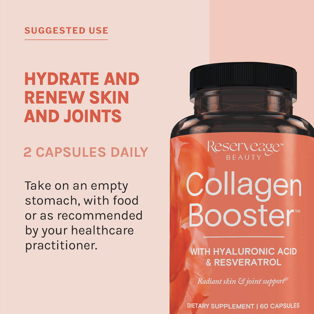Reserveage Beauty Collagen Booster serving counter hints two capsules per day.