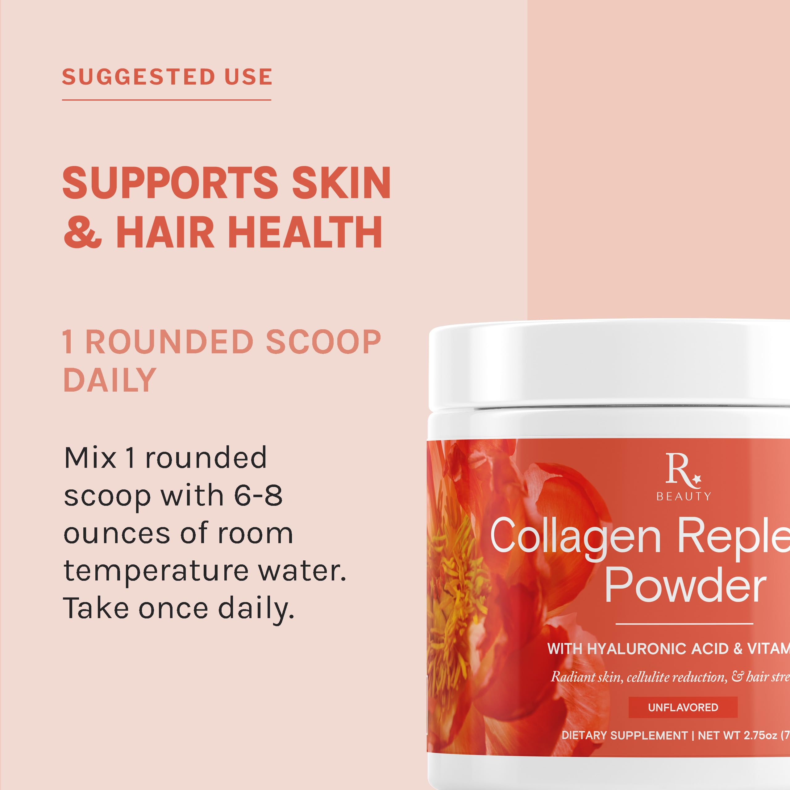 Reserveage Beauty Collagen Replenish Powder with hyaluronic acid and vitamin C.