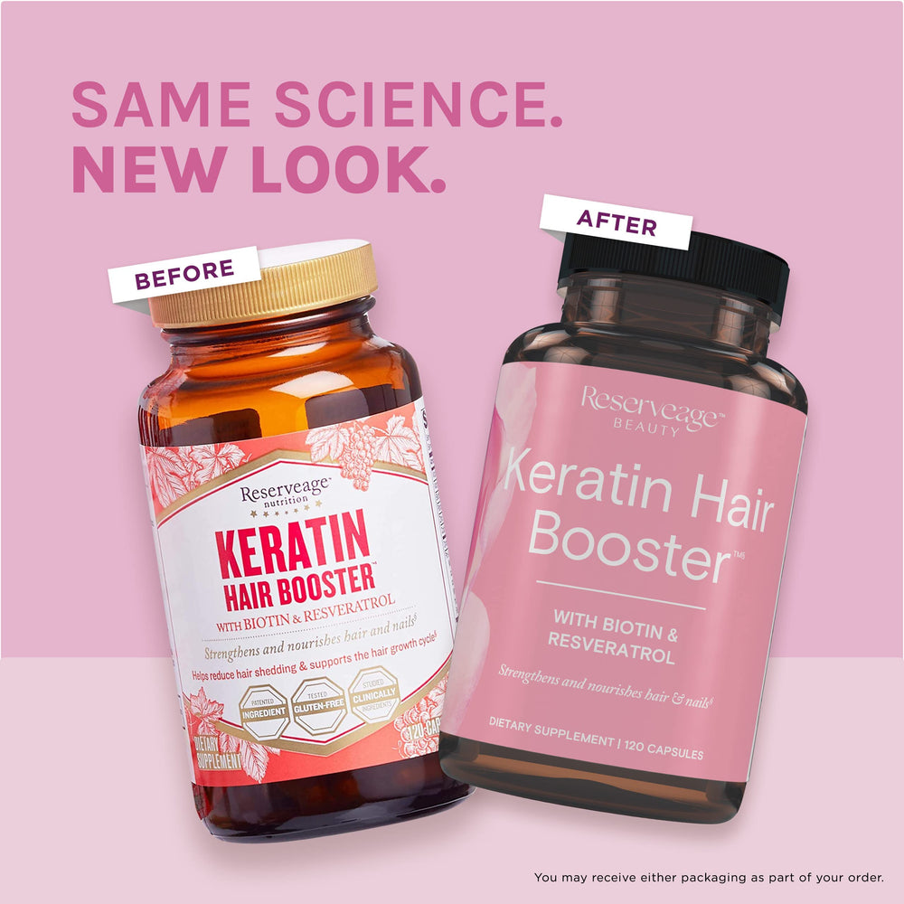 Reserveage Beauty Keratin formula label notes gluten- and dairy-free formulation.