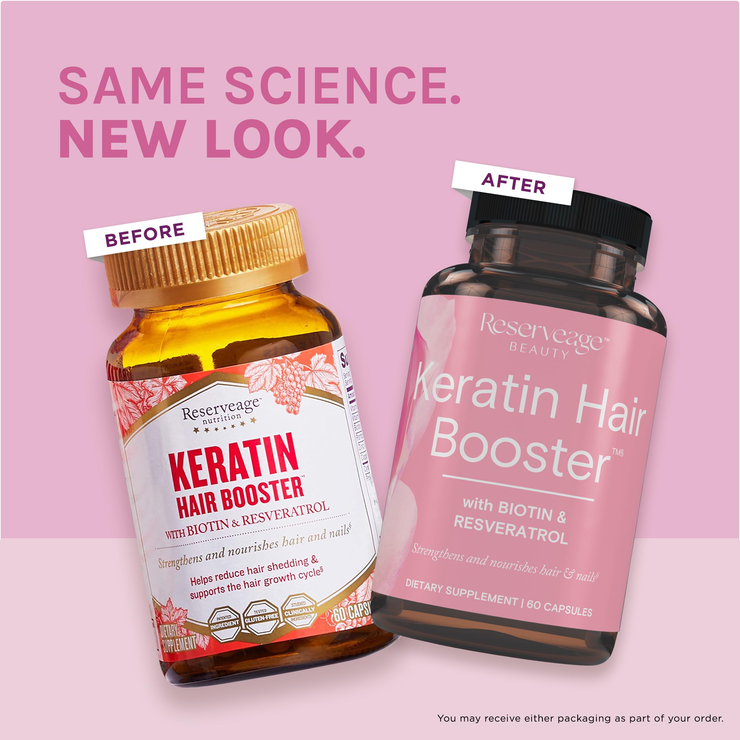 Reserveage Beauty Keratin Hair Booster on shelf suggests a convenient wellness addition.
