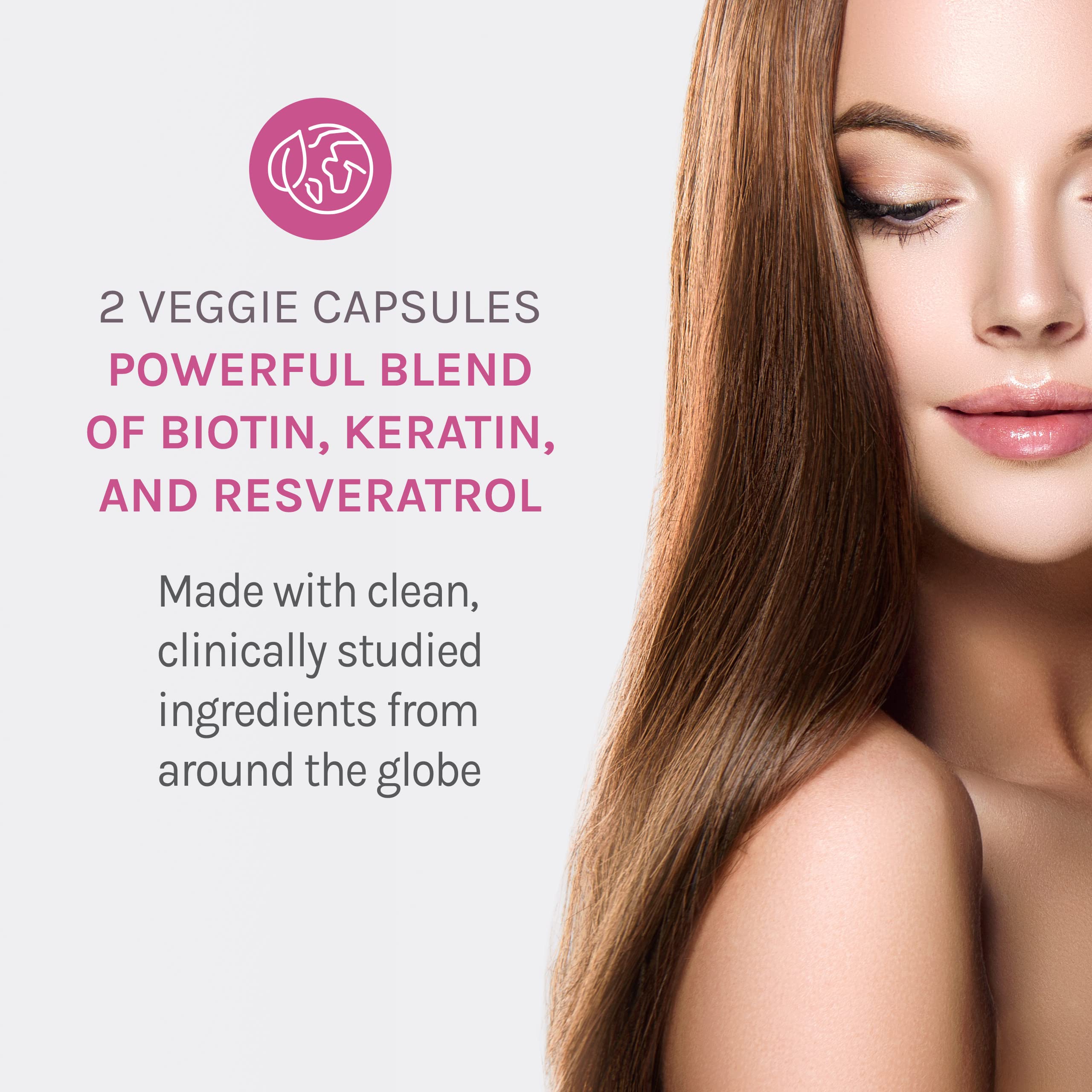 Reserveage Beauty Keratin Hair Booster on vanity shows shine and thickness for hair.
