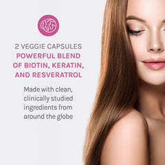 Reserveage Beauty Keratin Hair Booster on vanity shows shine and thickness for hair.