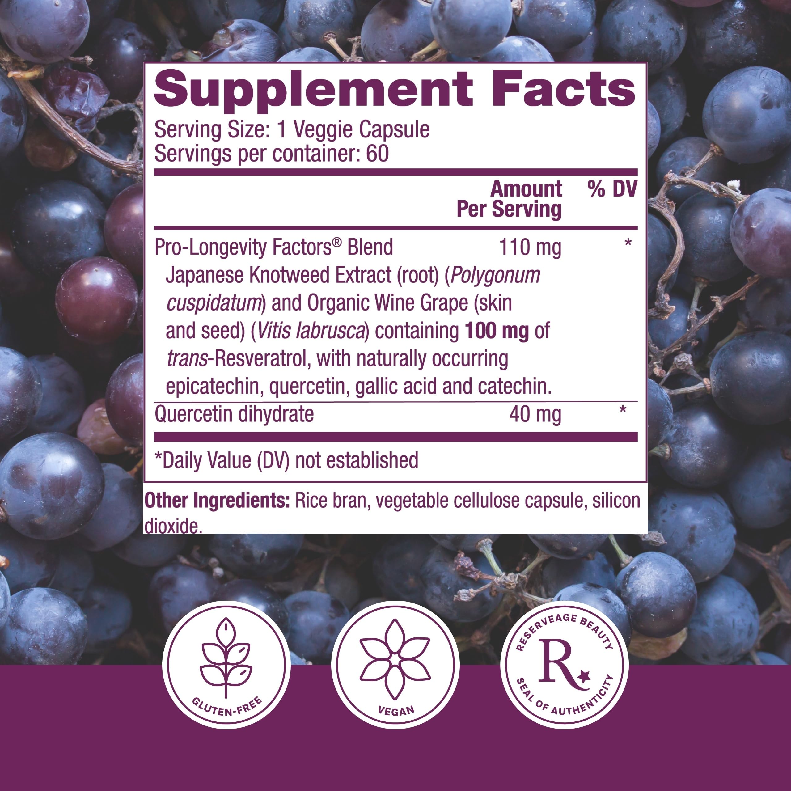 Reserveage Beauty Resveratrol 100 mg bottle cap emphasizing freshness seal