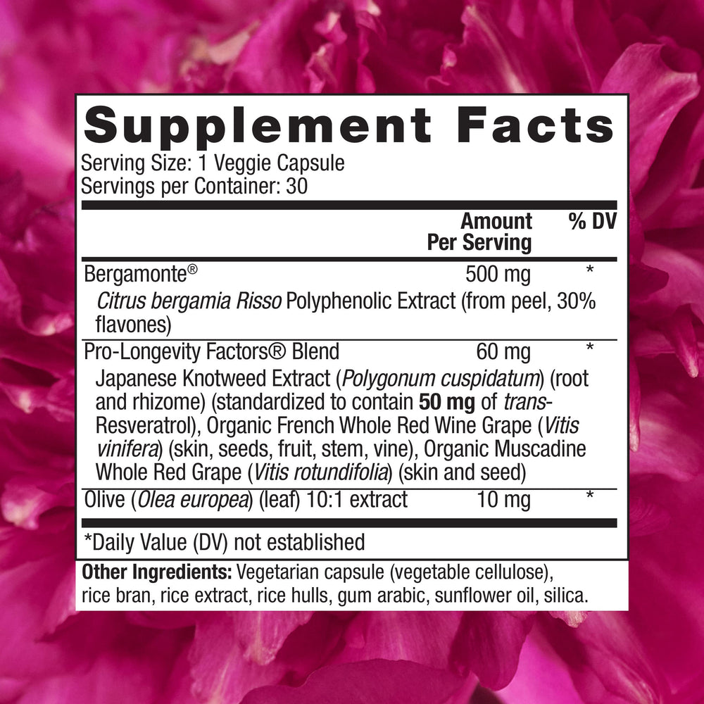 Reserveage Beauty Resveratrol capsules, highlighting a vegan, non-GMO cardio-support option.