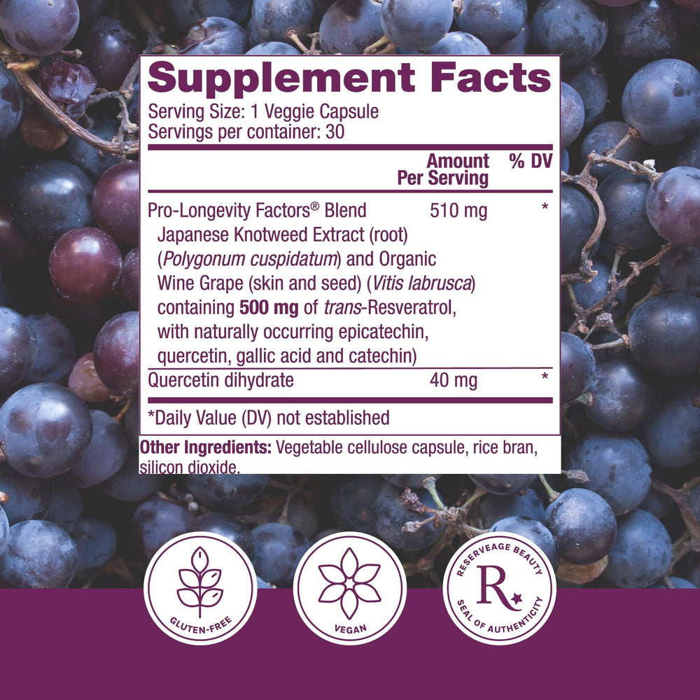 Reserveage Beauty Resveratrol capsules arranged for easy daily immune support