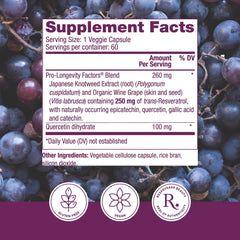 Reserveage Beauty Resveratrol ingredients: Muscadine grapes highlight natural antioxidants.