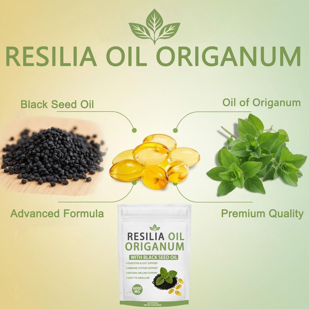 RESILIA OIL Origanum with Black Seed Oil bottle on a clean kitchen counter