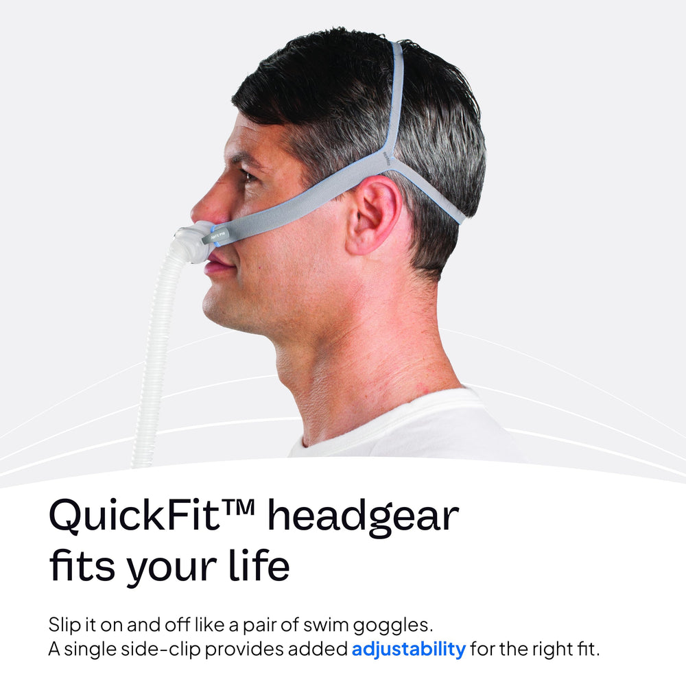 ResMed AirFit P10 QuickFit frame system enables easy adjustments.