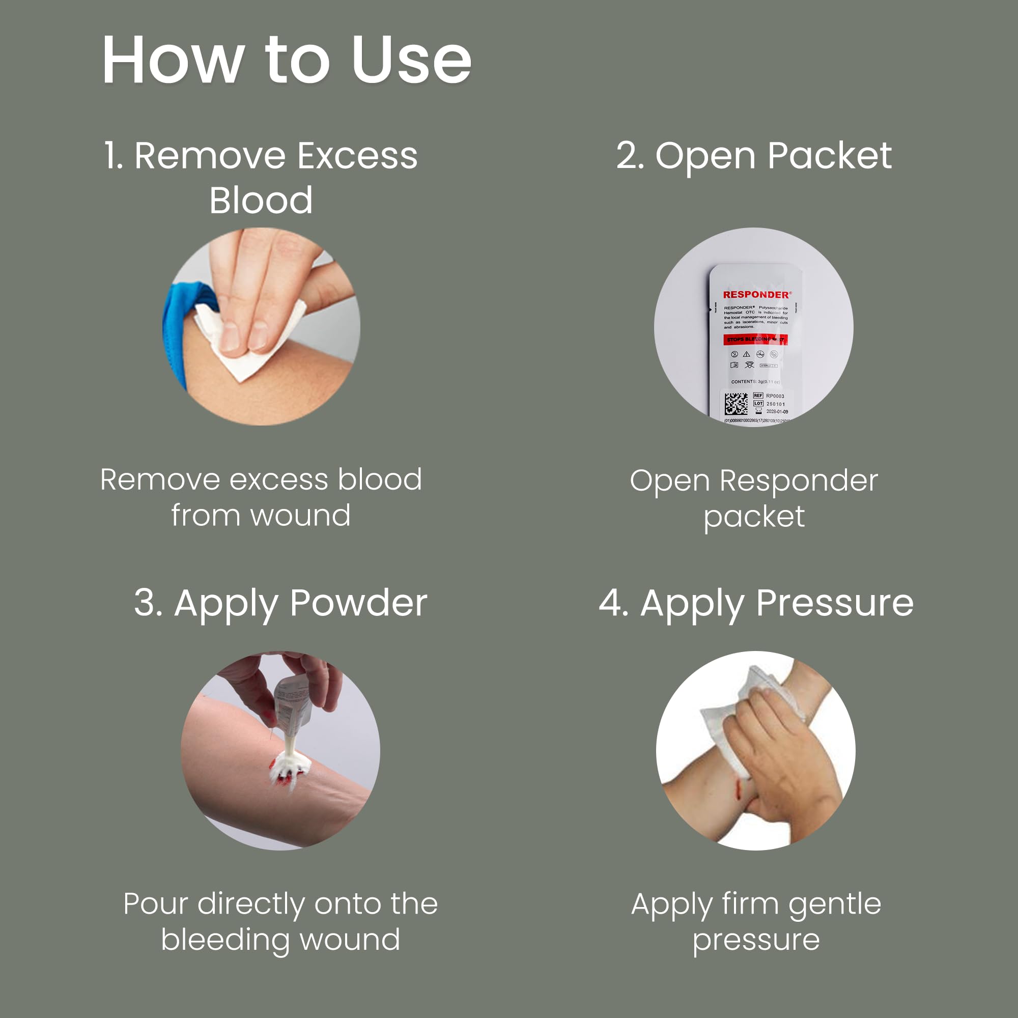 Travel-ready Responder powder pouch fits easily in backpacks for emergencies