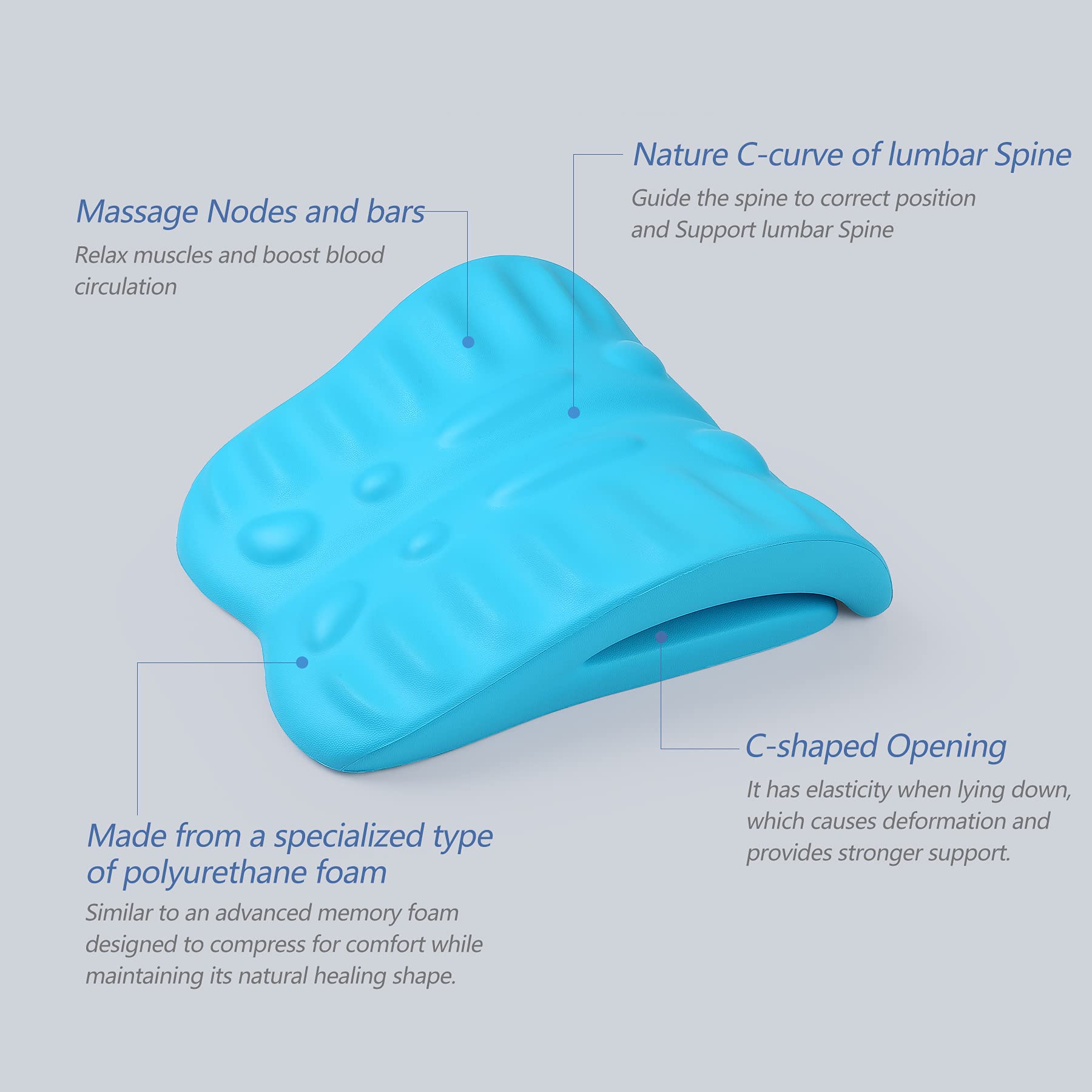 RESTCLOUD back stretcher highlights eight massage nodes and sixteen bars along the spine.