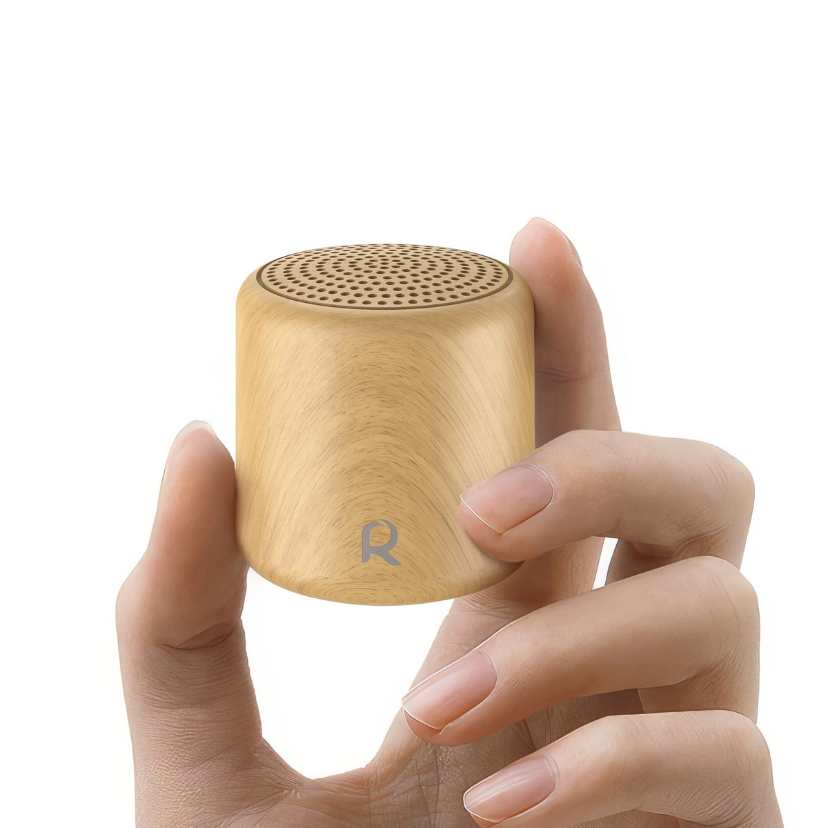 Restnature portable sound machine front view with wood finish, ideal travel companion.