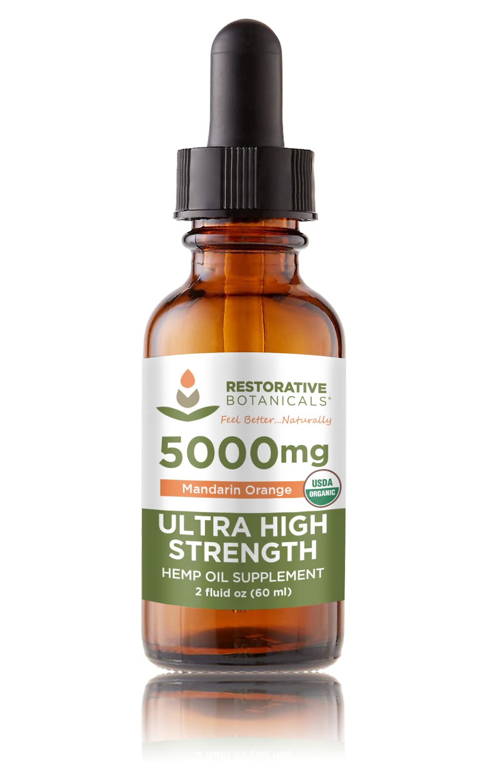 Restorative Botanicals hemp oil drops amber bottle promoting mood balance.