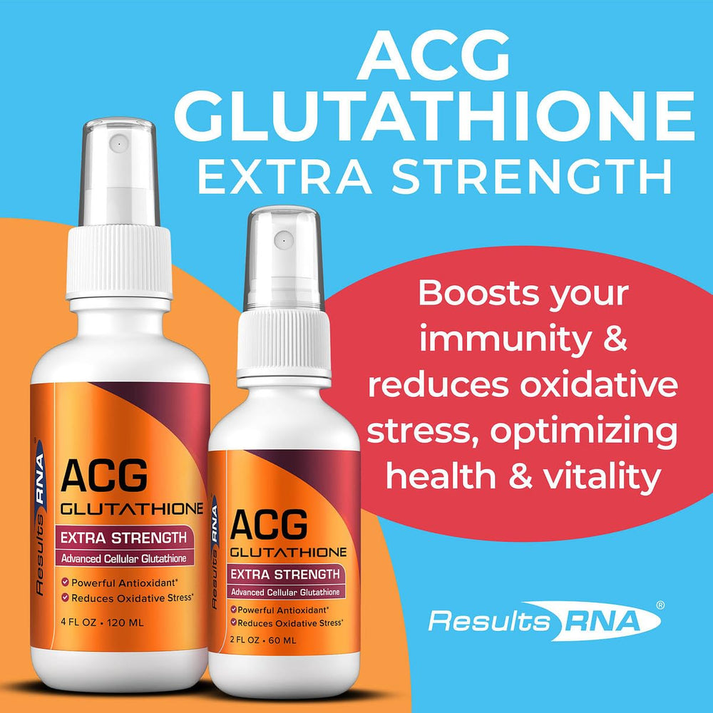 Results RNA ACG Glutathione spray close-up highlighting mouth-friendly flavor and spray mechanism.