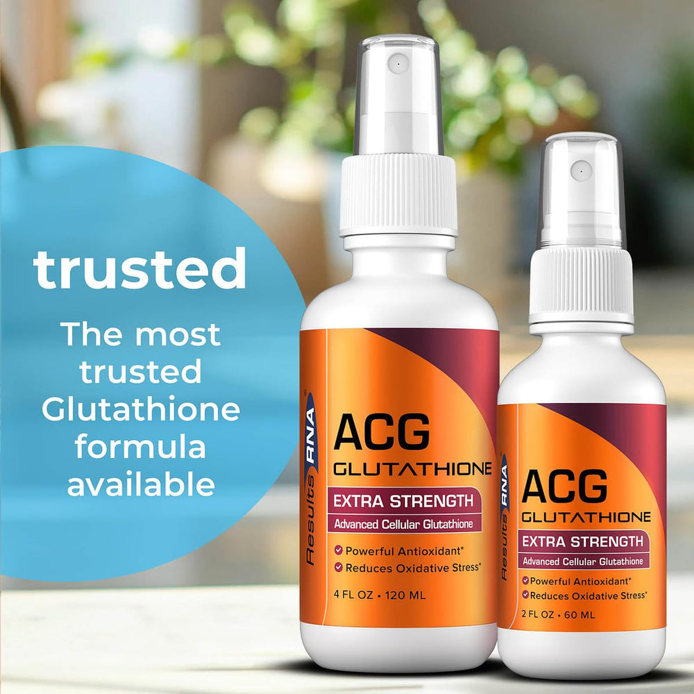 Results RNA ACG Glutathione packaging box showcases key benefits and guidance.