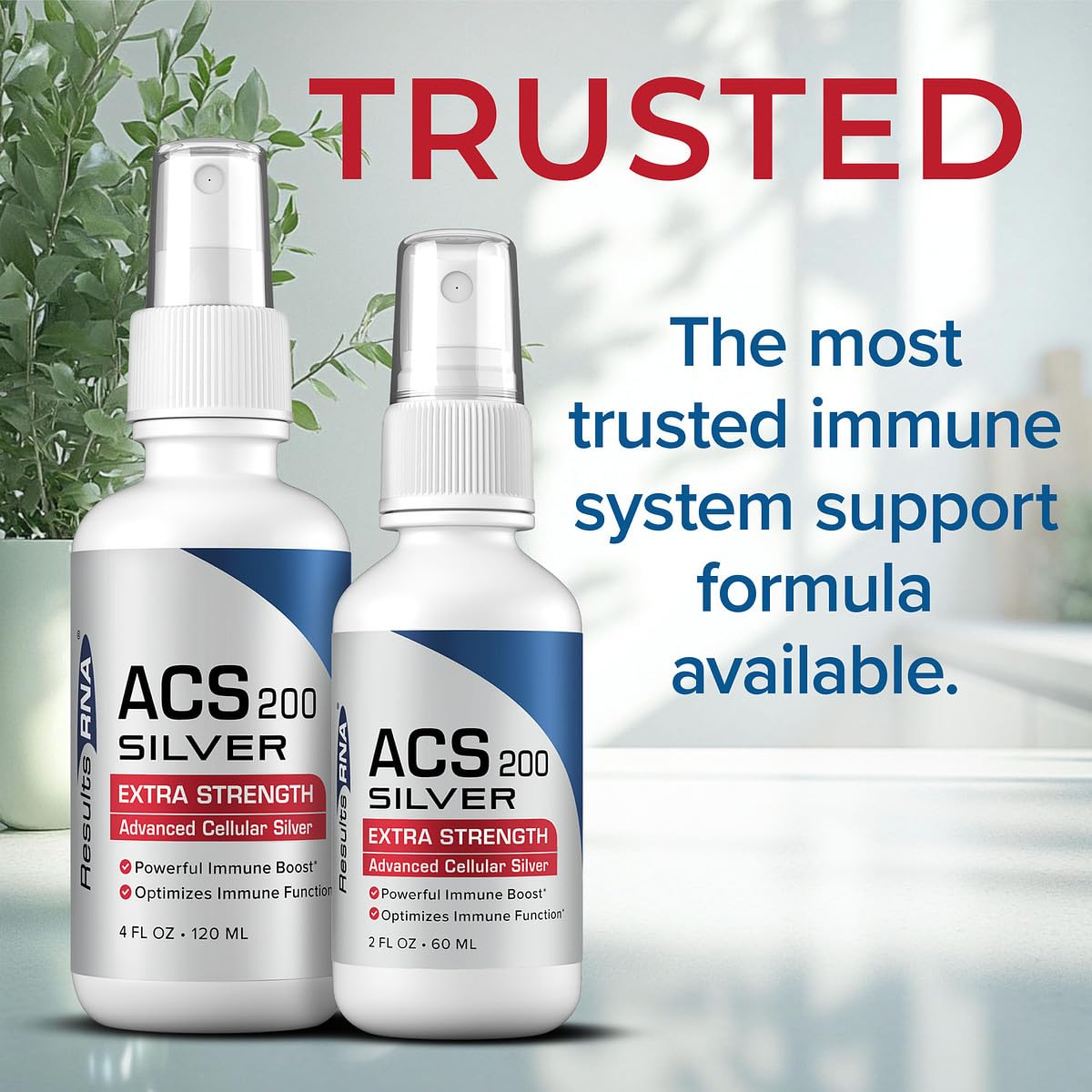 Results RNA ACS 200 Silver bottle on shelf for reliability.