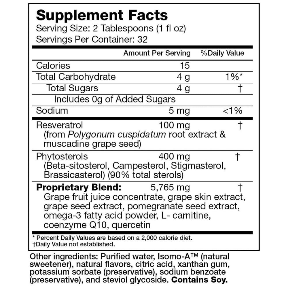 Resvinatrol Complete liquid pour showing easy dosing for daily cardiovascular support