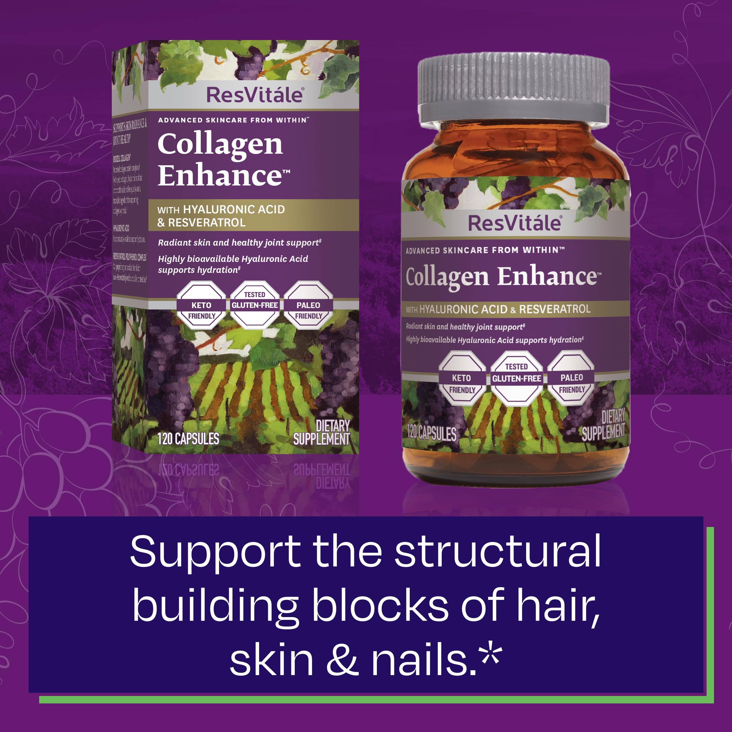 ResVitale Collagen Enhance gluten-free badge signals clean lifestyle