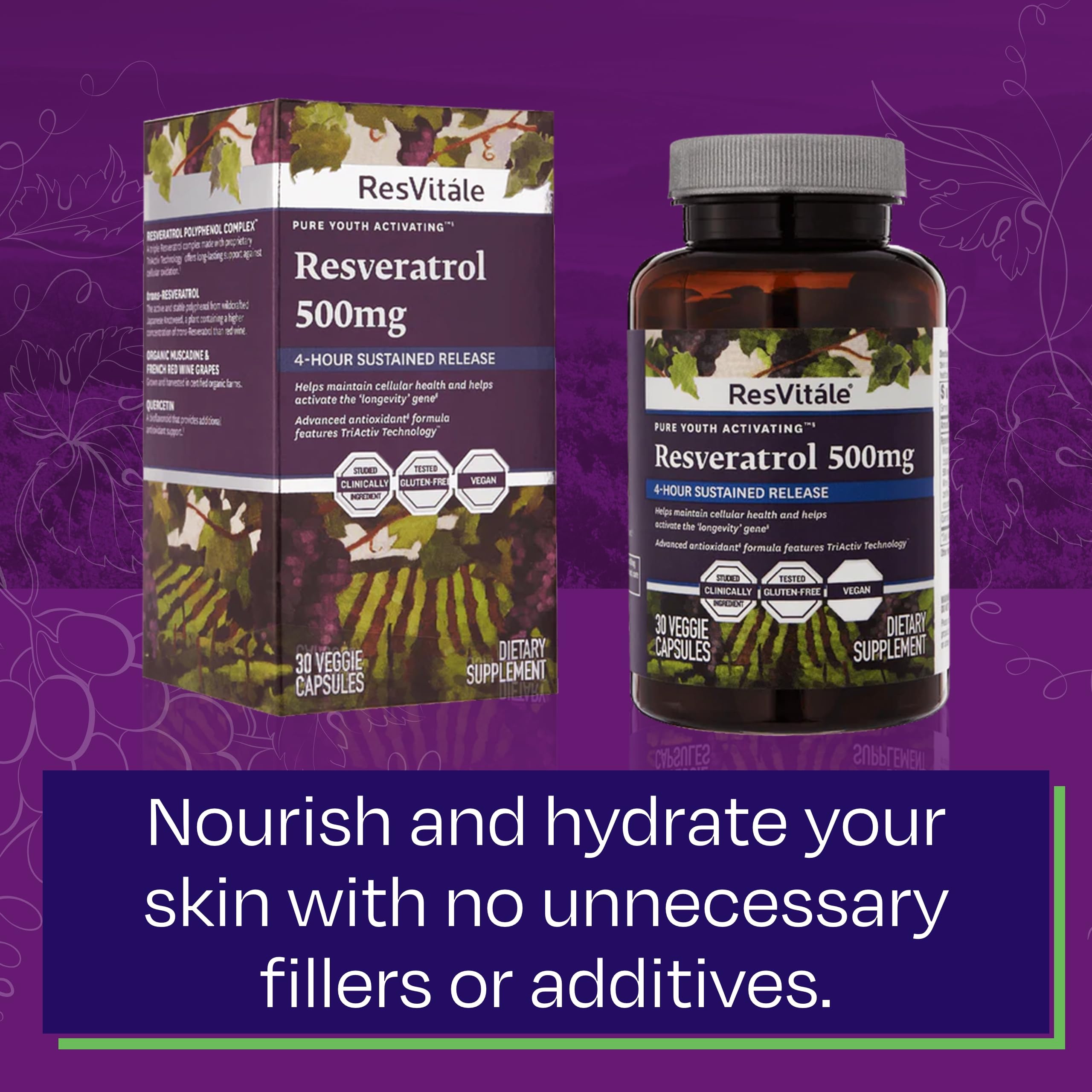 ResVitale Resveratrol with quercetin suggests immune support benefits.