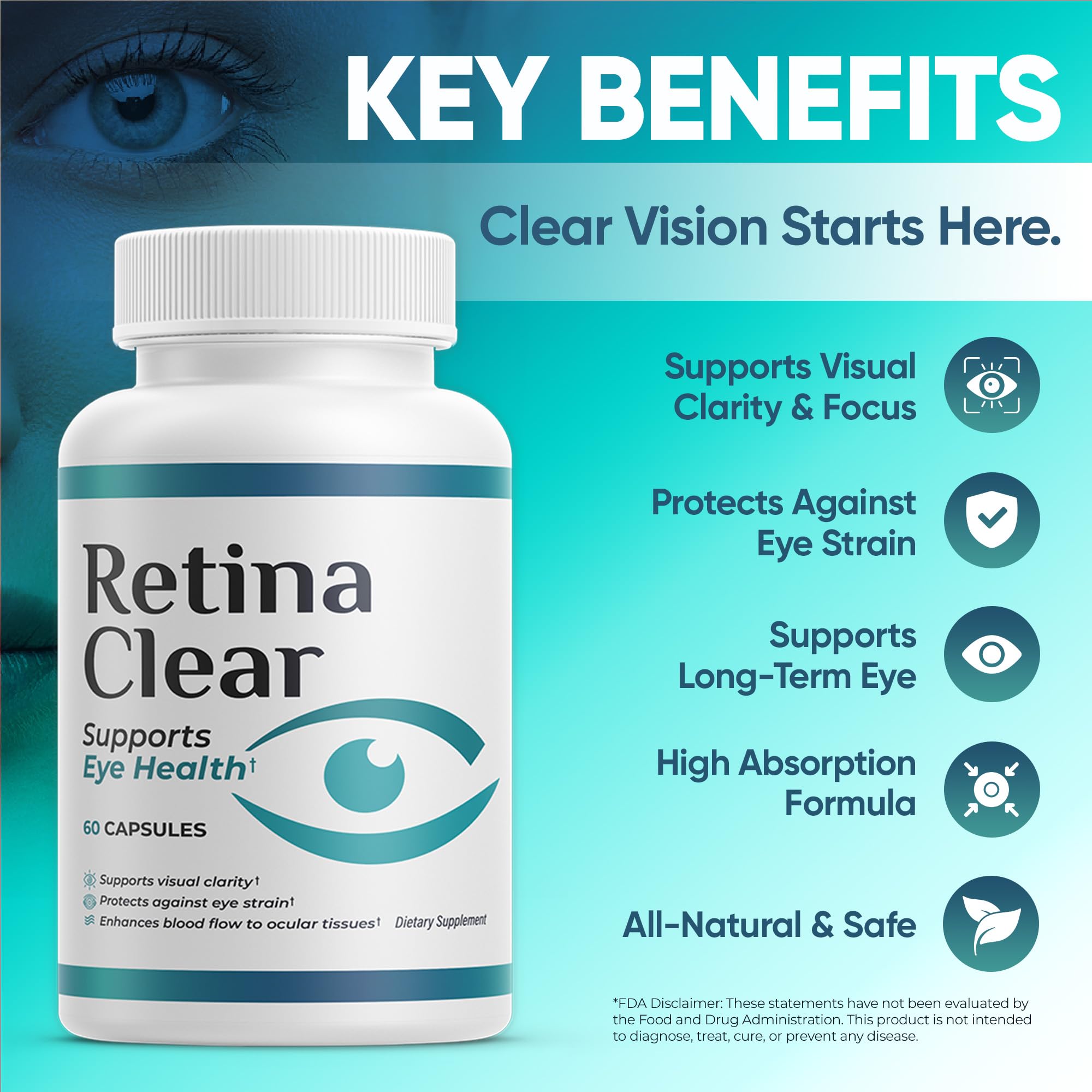 Retina Clear box and bottle display premium packaging for focused eye care.