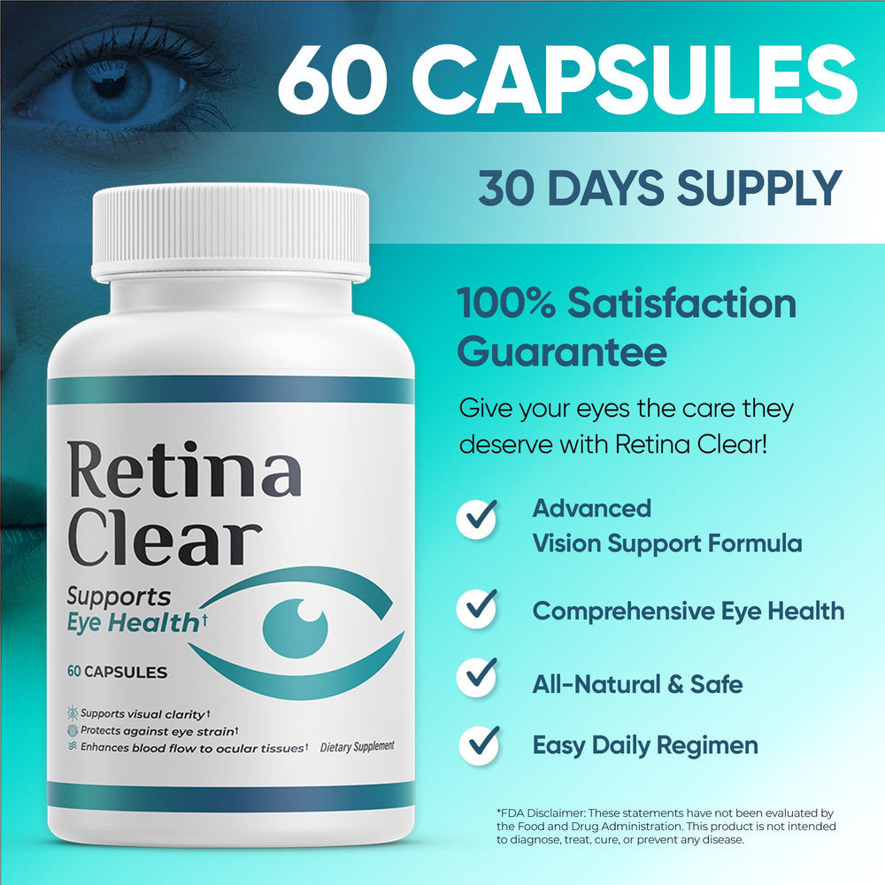 Retina Clear capsules close-up highlighting a smooth, daily supplement.