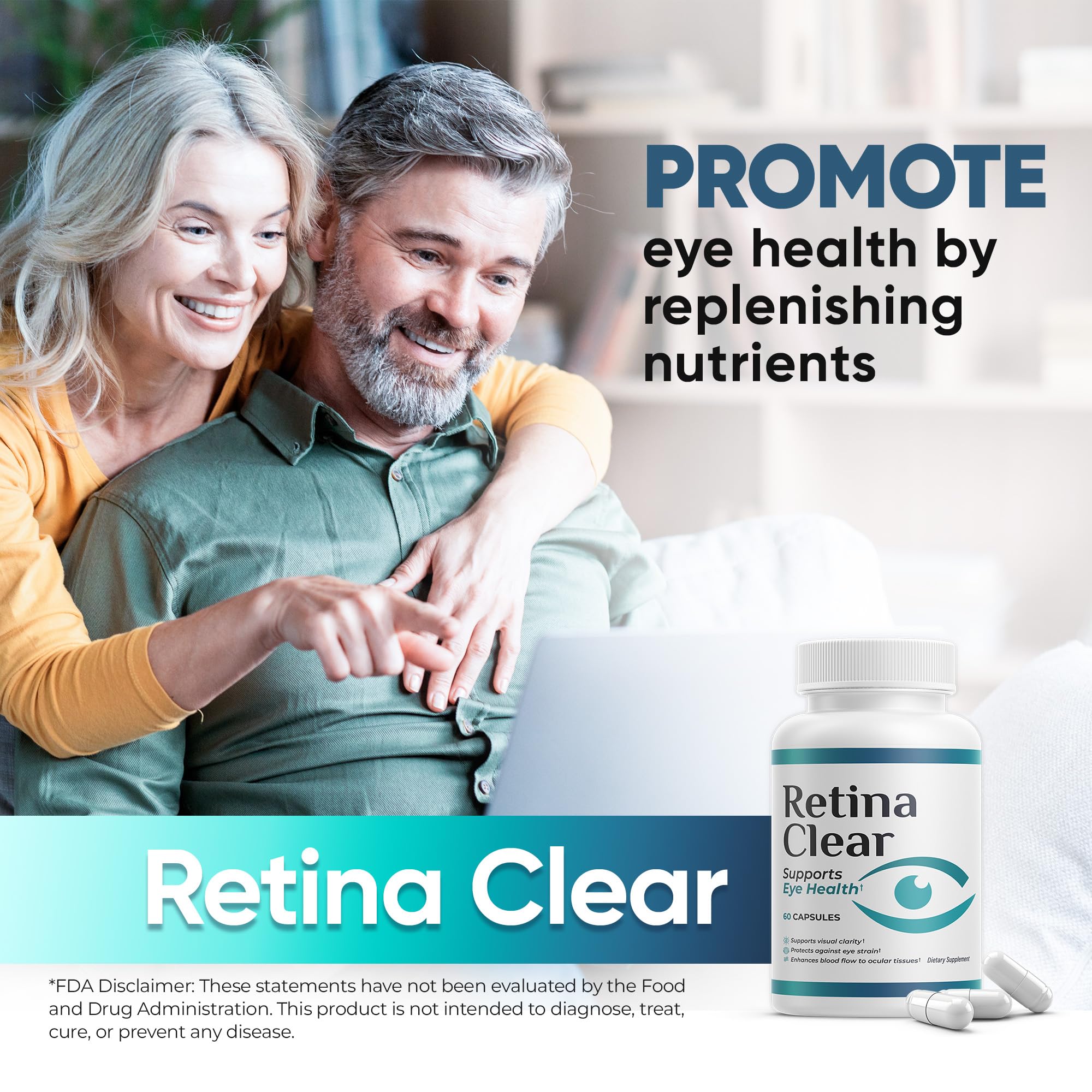 Retina Clear packaging in hand suggests on-the-go daily eye support.