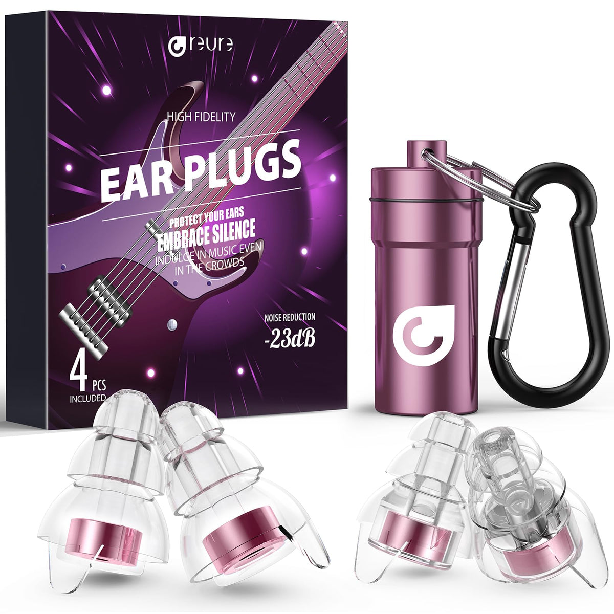Reure high fidelity ear plugs in a compact case, portable and reusable.