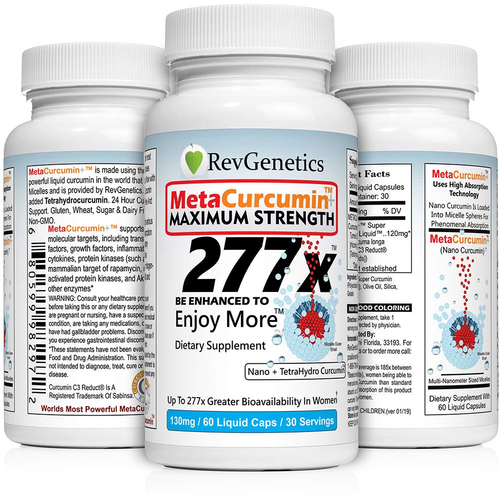 REVGENETICS MetaCurcumin capsules close-up, easy to swallow.