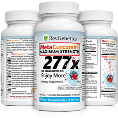 REVGENETICS MetaCurcumin capsules close-up, easy to swallow.