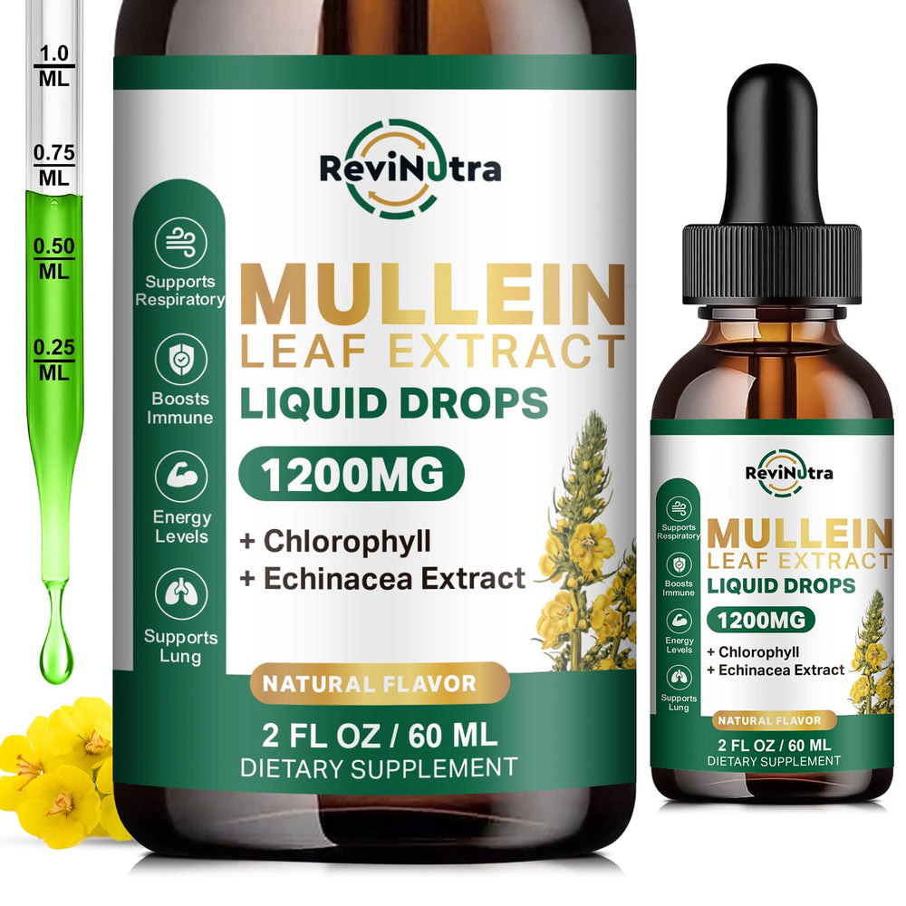 ReviNutra Mullein Drops bottle for daily respiratory support.