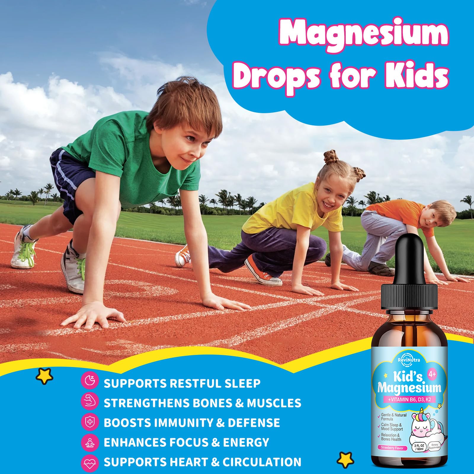 ReviNutra Kids strawberry-flavor magnesium drops highlight tasty daily intake
