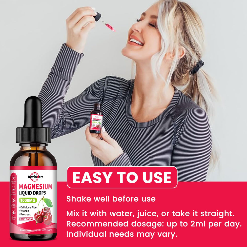 ReviNutra magnesium drops with vitamins B and C for daily energy.