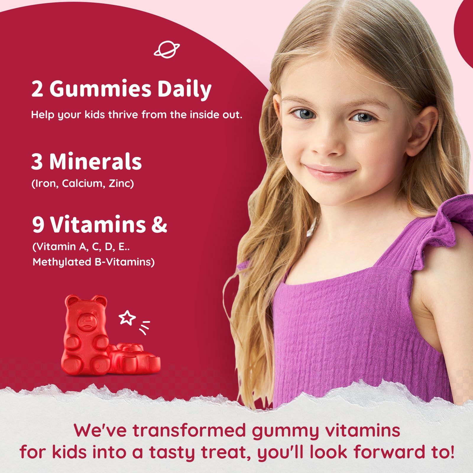 ReviNutra iron gummies being poured to show kid-friendly intake.