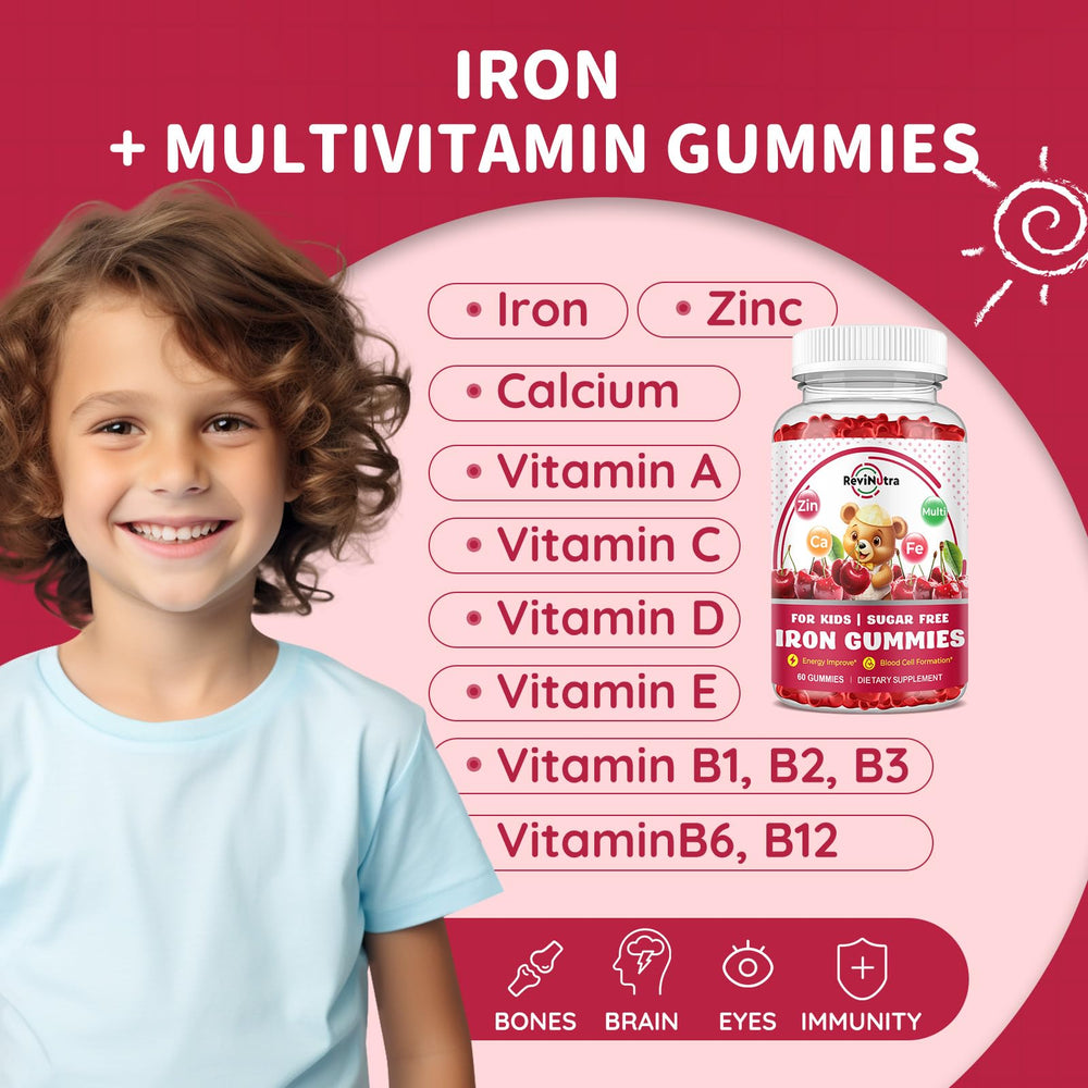 ReviNutra label close-up highlighting calcium, zinc, and iron nutrients.