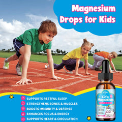 ReviNutra Kids magnesium drops strawberry flavor bottle in hand during bedtime routine.