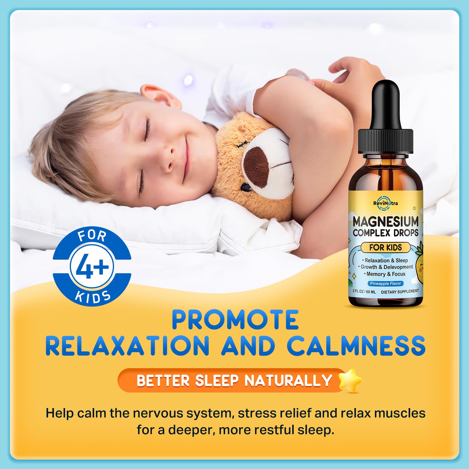 Ingredient chart panel highlighting magnesium, calcium, zinc and vitamins for balance