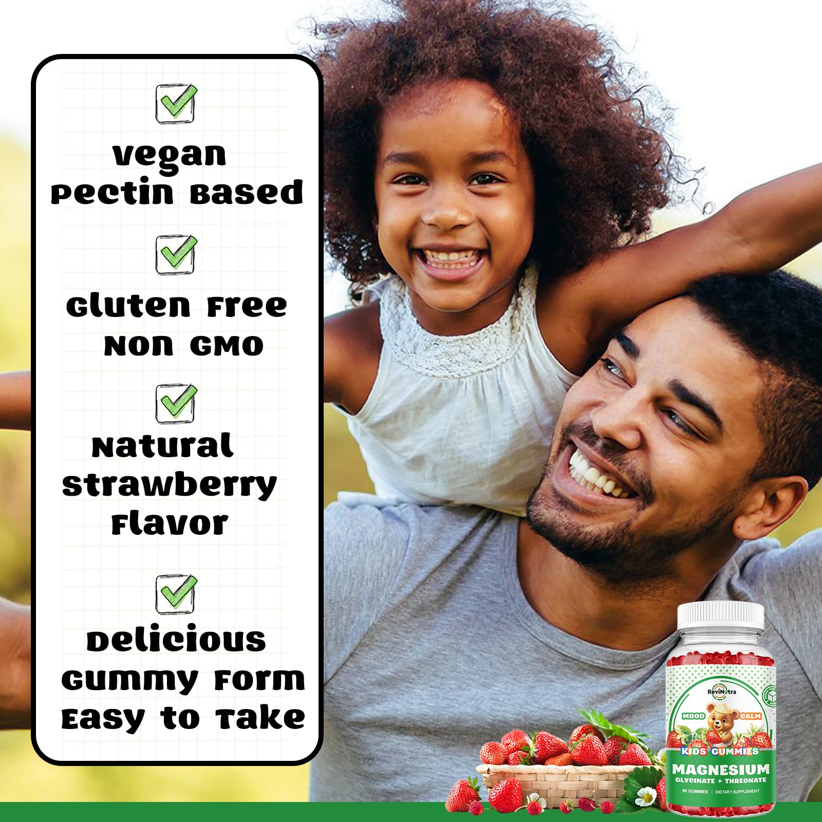 ReviNutra Magnesium Complex Gummies omega-3 bottle emphasizes brain support.