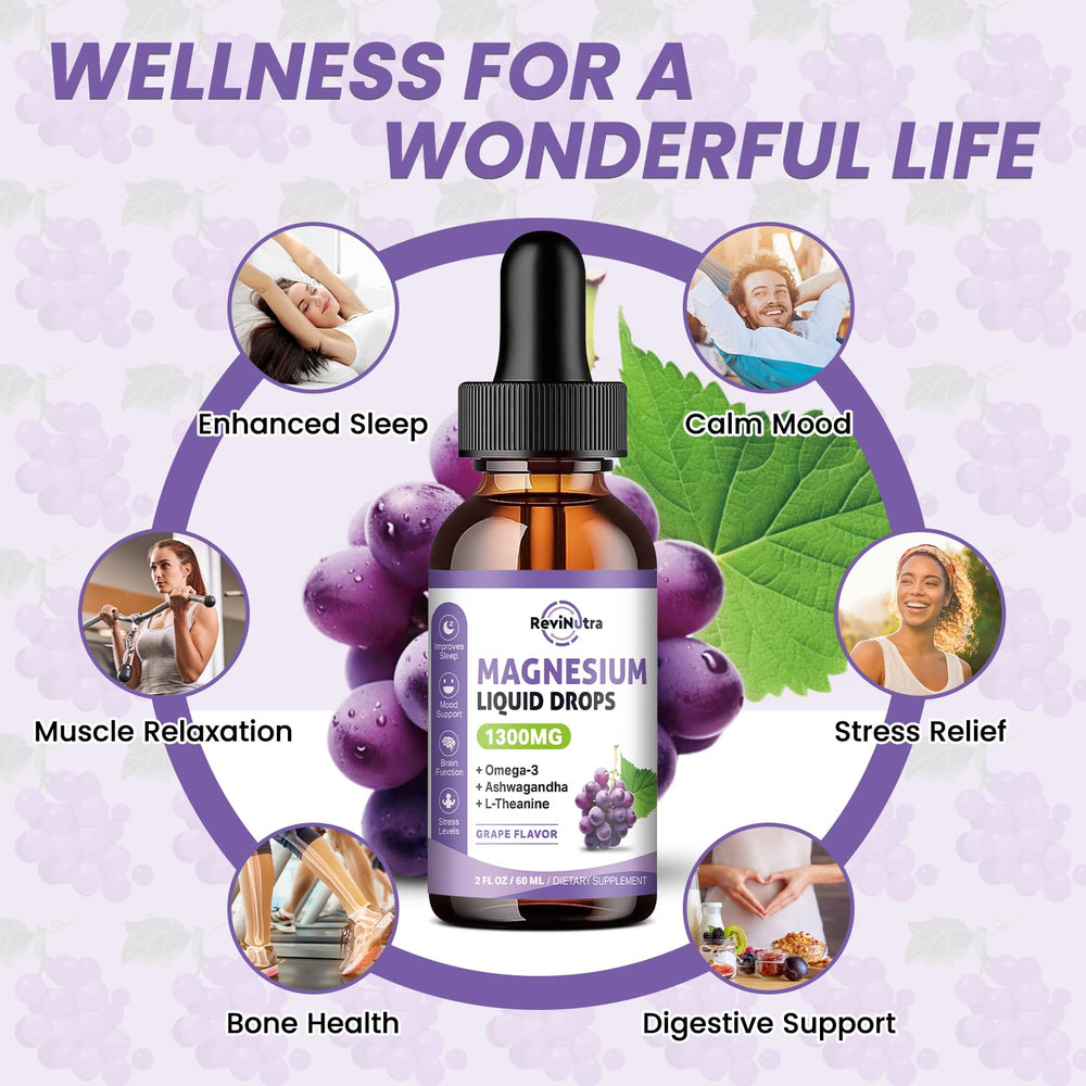 ReviNutra magnesium drops bottle with pour visual for easy dosing.