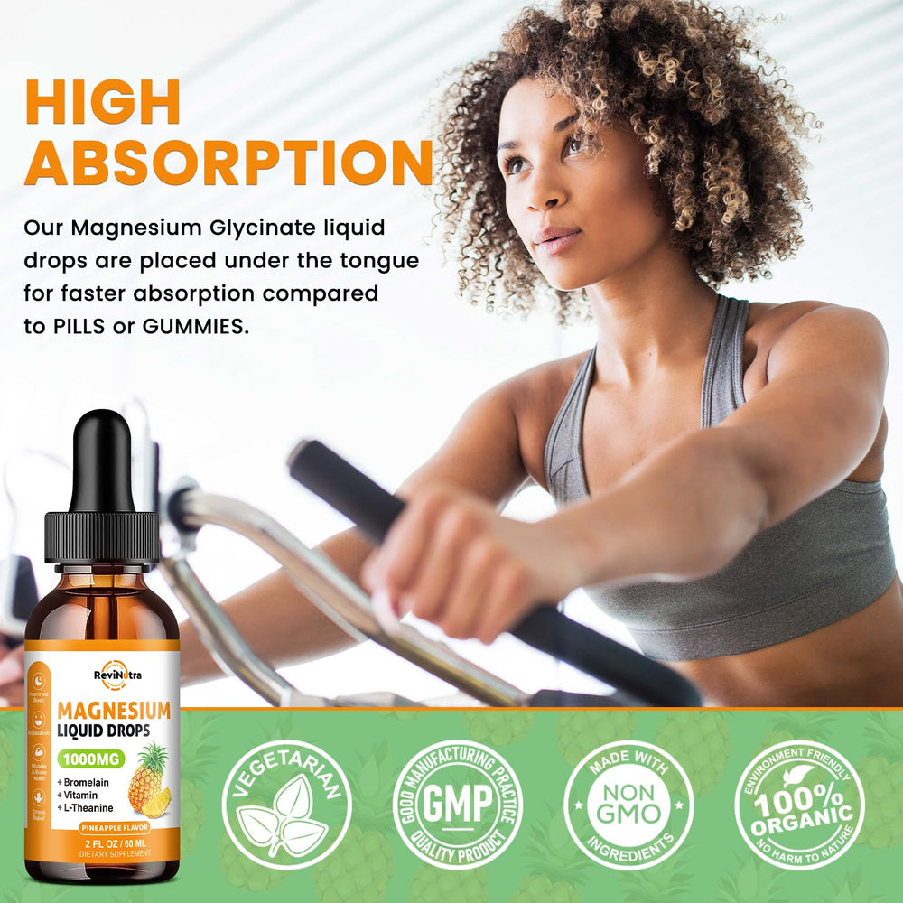 ReviNutra pineapple magnesium drops mix easily with water for ingestion.