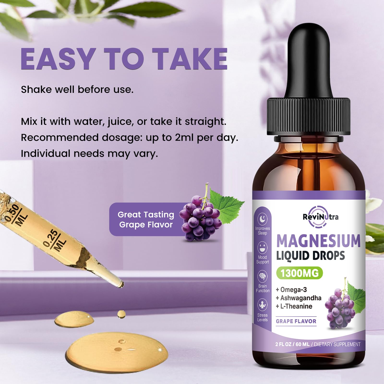 Ashwagandha and potassium in ReviNutra Drops support muscle function.