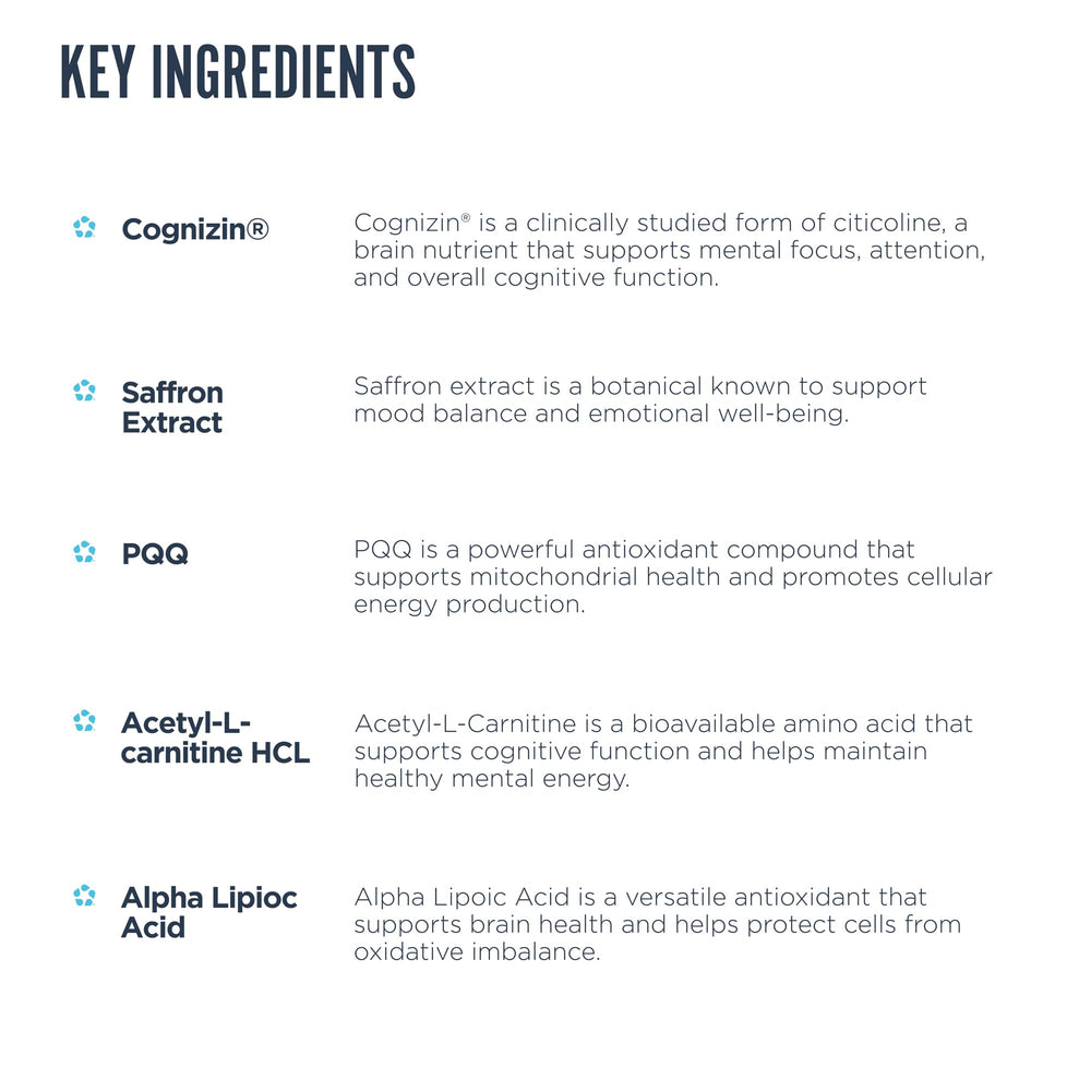 Revive MD Brain bottle label shows key ingredients and stimulant-free design for clarity.