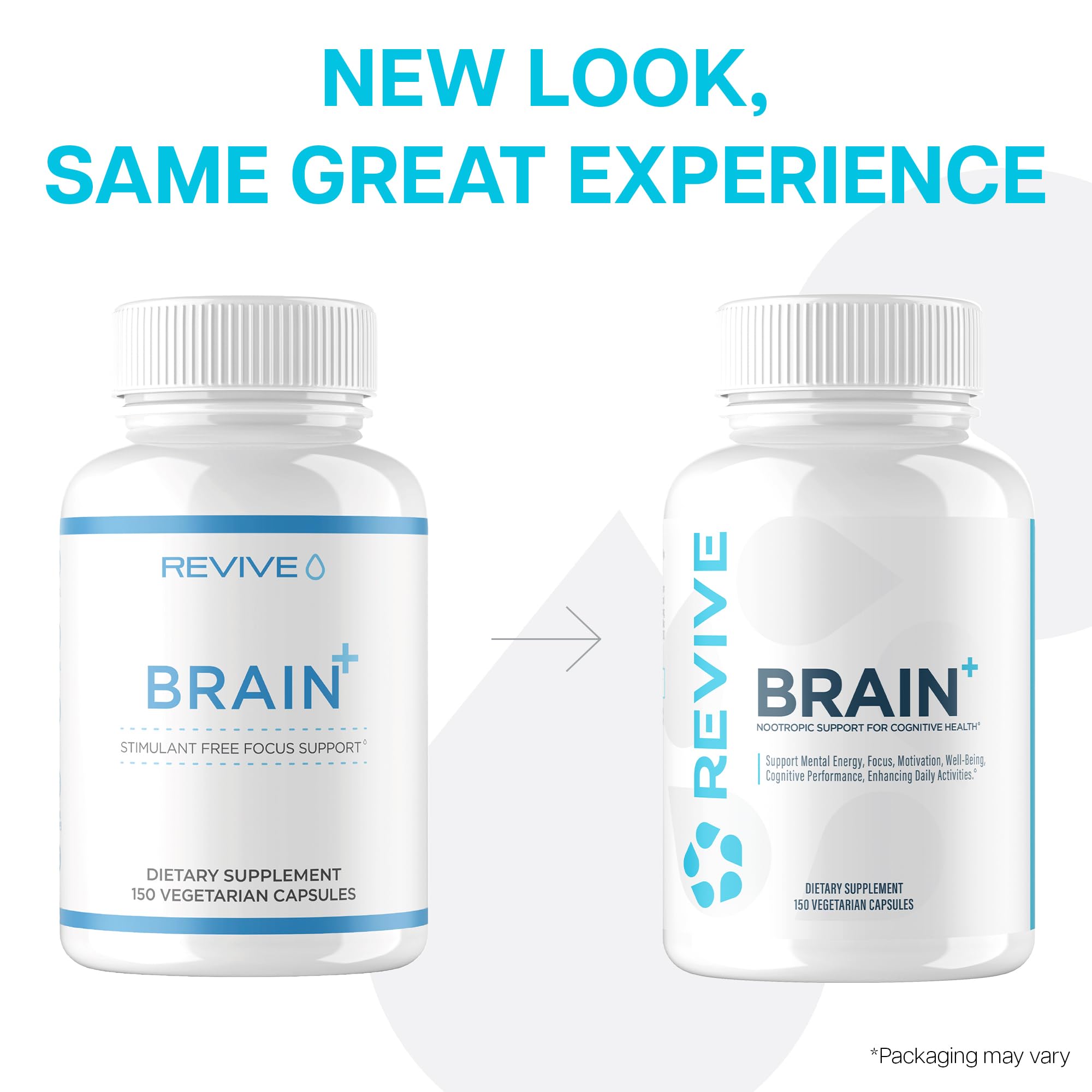 Revive MD Brain bottle on table beside a glass of water.